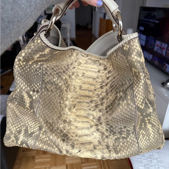 Gucci Python-Embossed Gold Tote - Picture 3 of 5